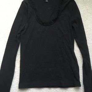 J. Crew Black Long-Sleeve Ribbed Scoop Neck Shirt